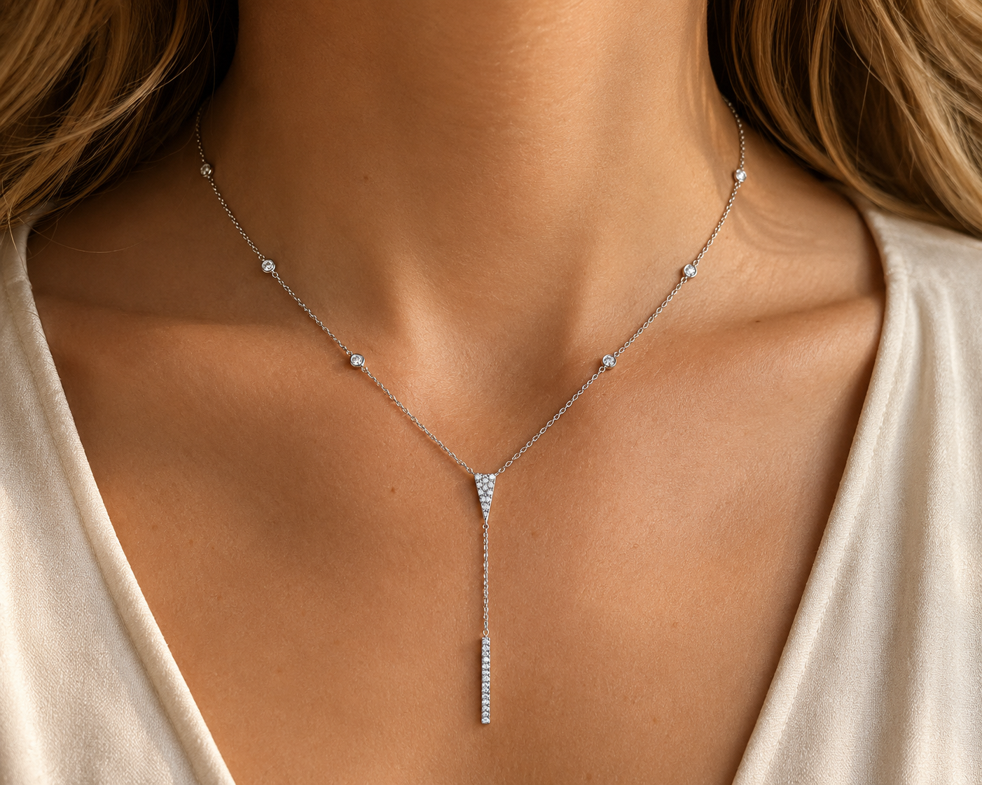 Bezel lariat diamond necklace - 2
