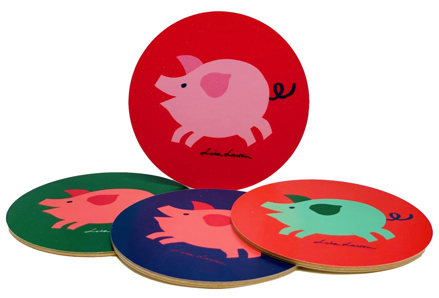 Lisa Larson Glasunderlägg 4-pack - Christmas Pig