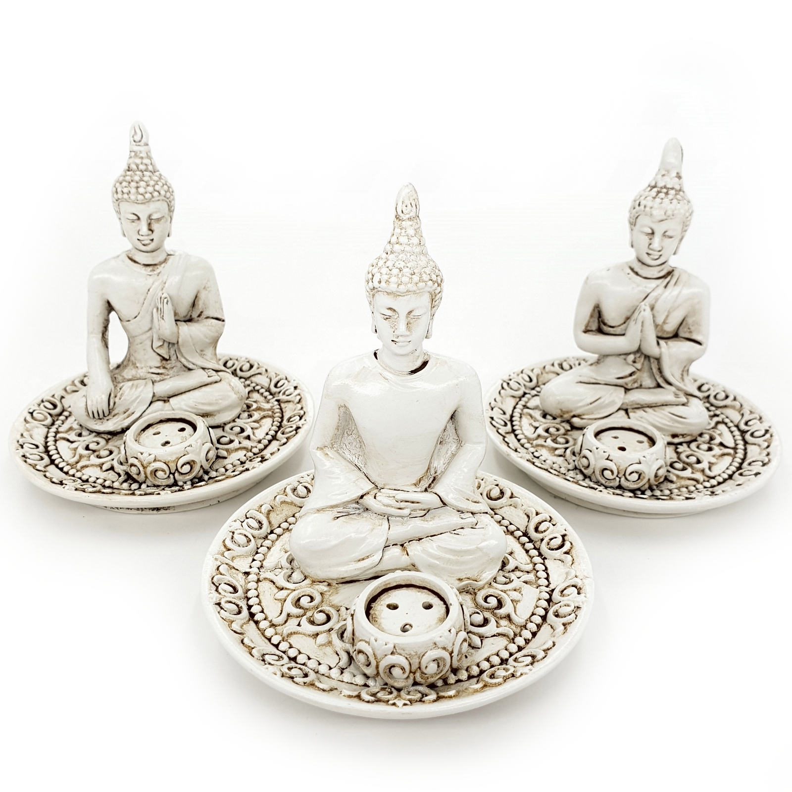 Rökelse Hållare med Thai Buddha, Antik vit