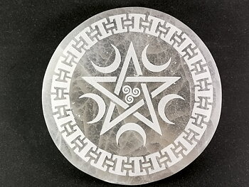 Kraft Platta Pentagram  - Selenit Laddningsplatta - Rund ca 12cm