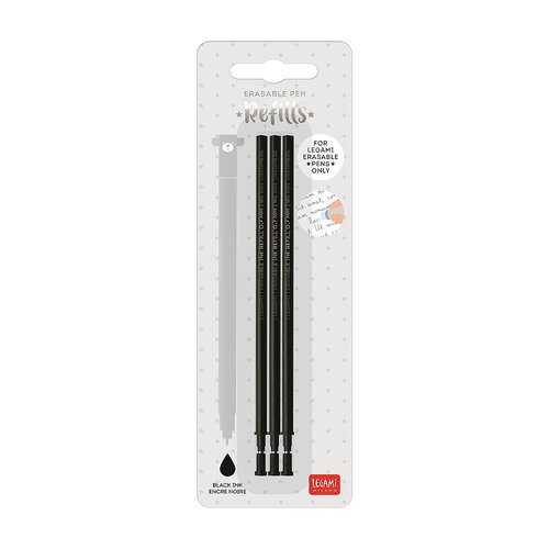 Erasable : Refill till gelpennor från Legami i 3-pack - Svart bläck