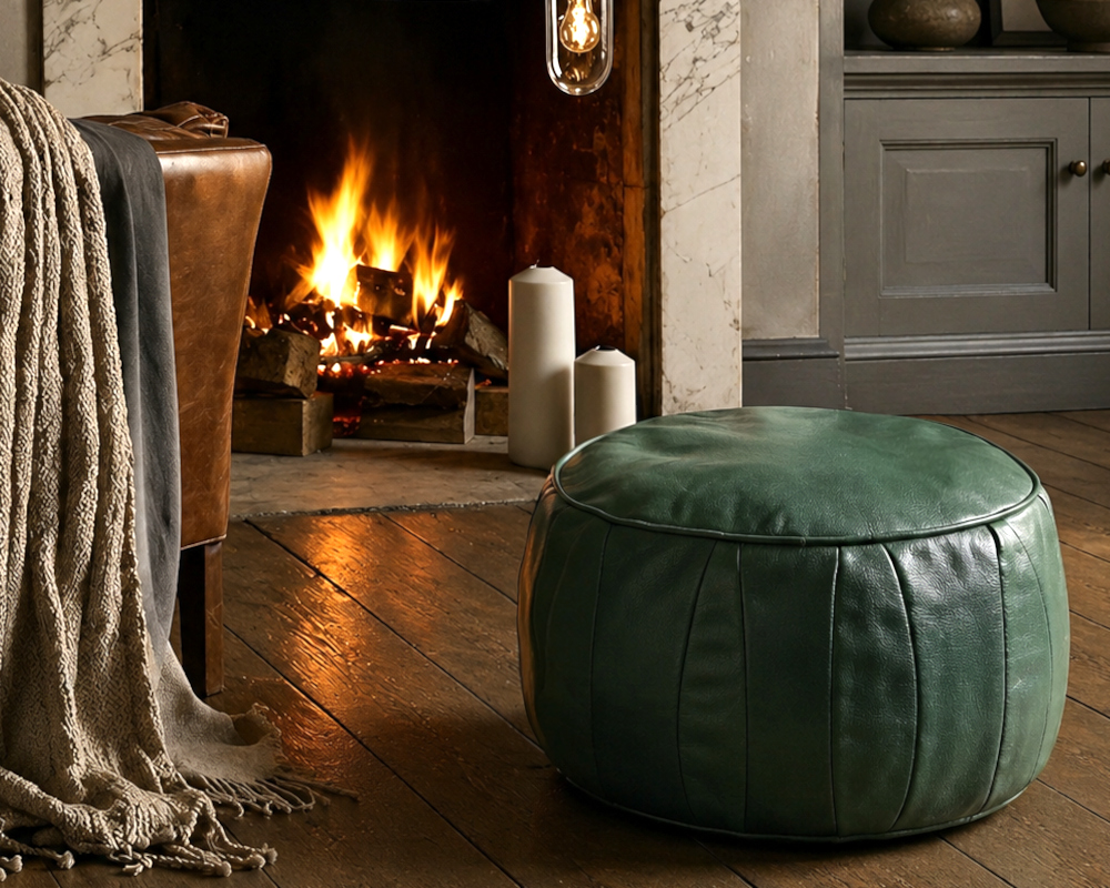 Pouf in pelle verde