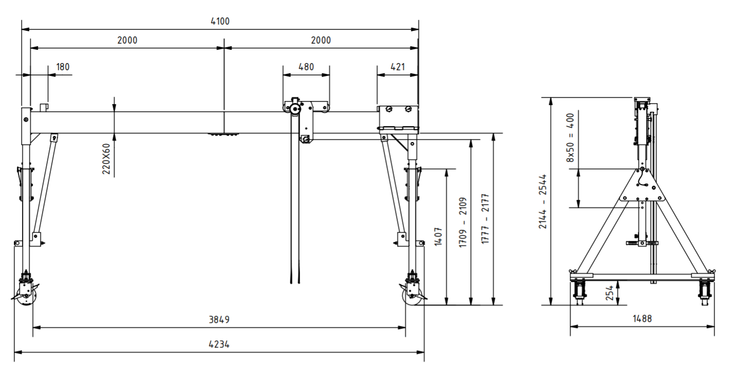 Bockkran 1000 kg Flyttbar i aluminium - 2