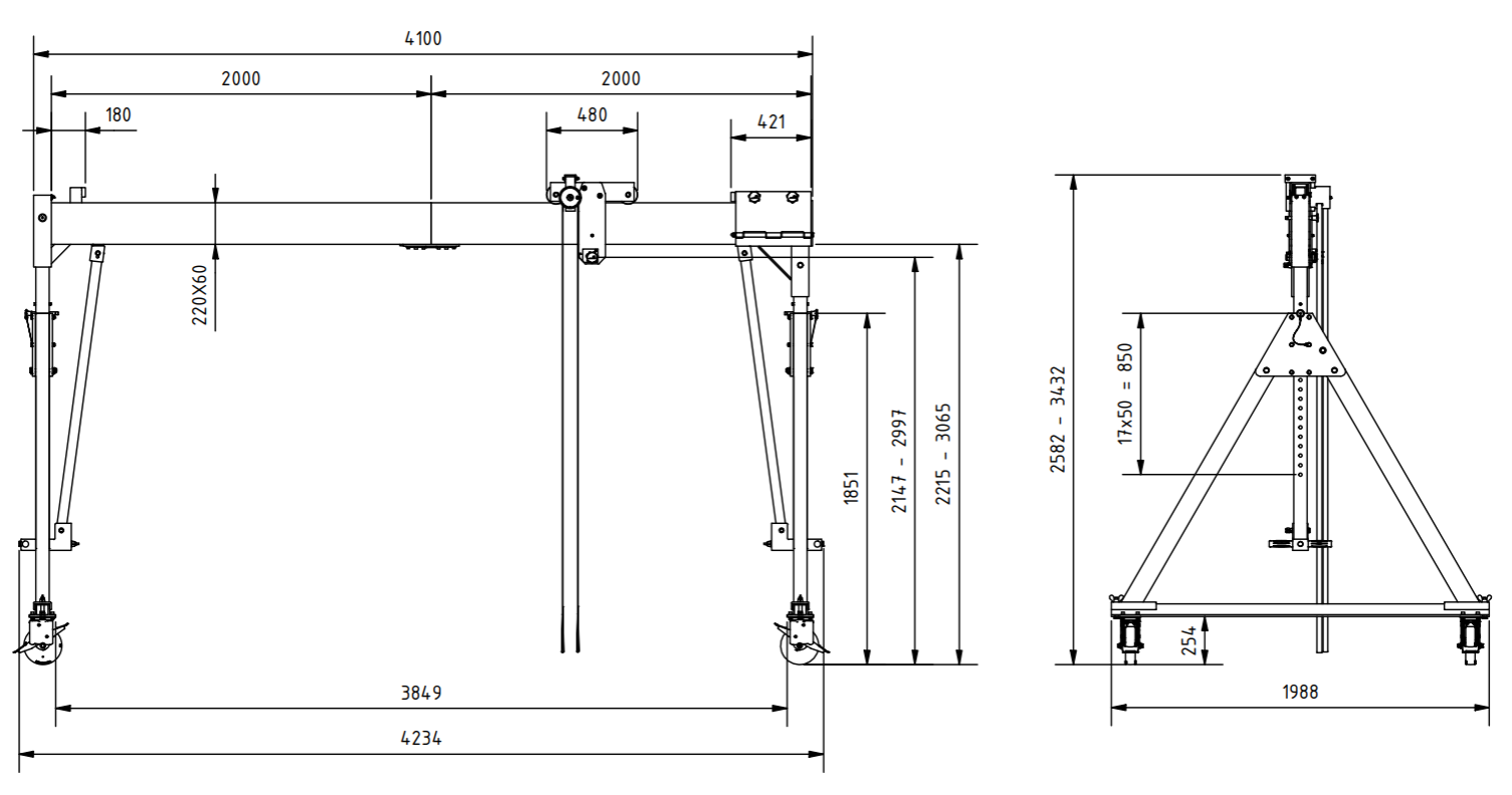 Bockkran 1000 kg Flyttbar i aluminium - 2