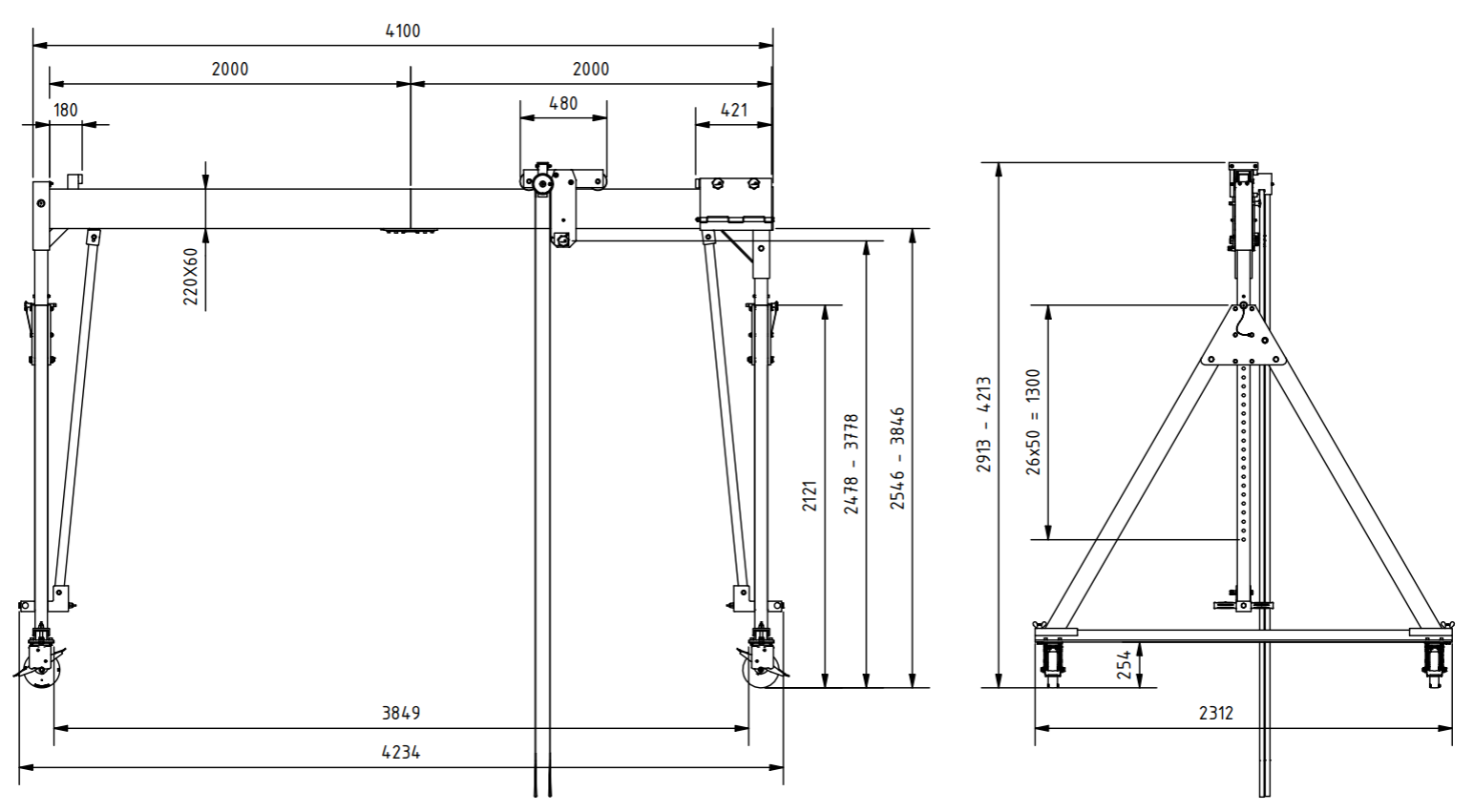 Bockkran 1000 kg Flyttbar i aluminium - 2
