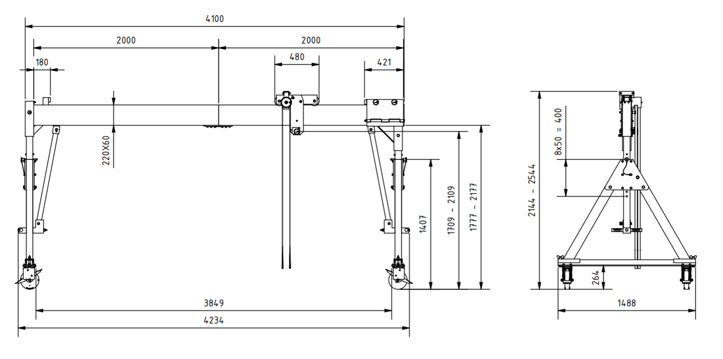 Bockkran 1500 kg Flyttbar i aluminium - 2