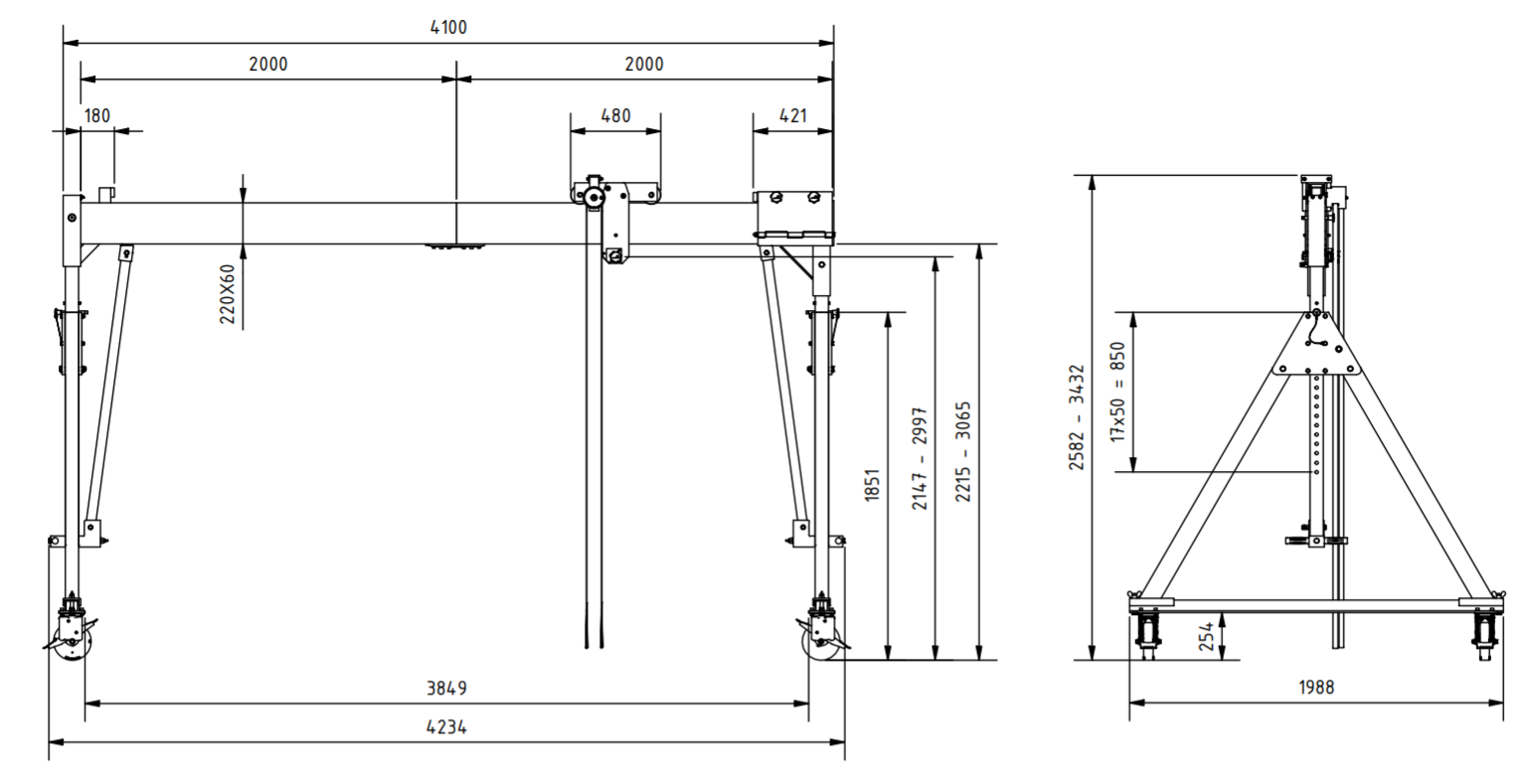Bockkran 1500 kg Flyttbar i aluminium - 2