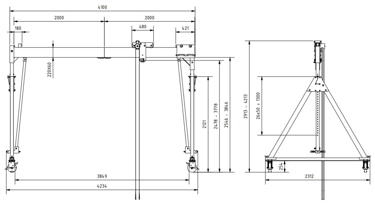 Bockkran 1500 kg Flyttbar i aluminium - 2