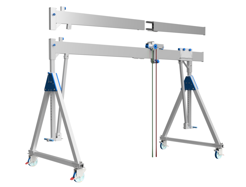 Bockkran 1500 kg Flyttbar i aluminium, Hög, Balklängd: 4 m delbar