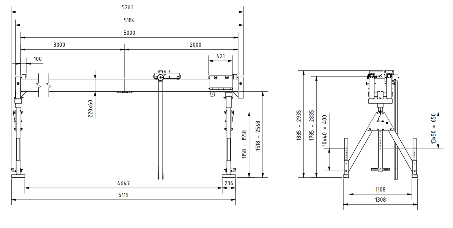 Bockkran 1000 kg i aluminium - 2