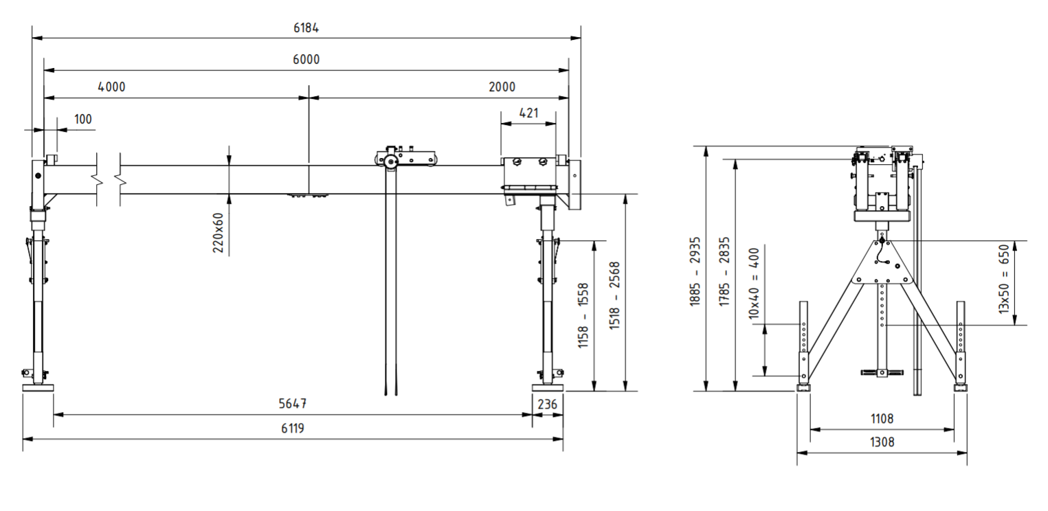 Bockkran 1000 kg i aluminium - 2