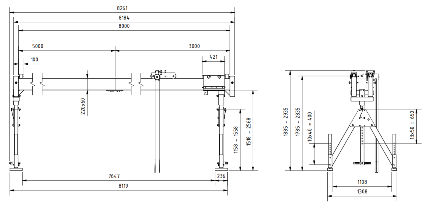 Bockkran 1000 kg i aluminium - 2