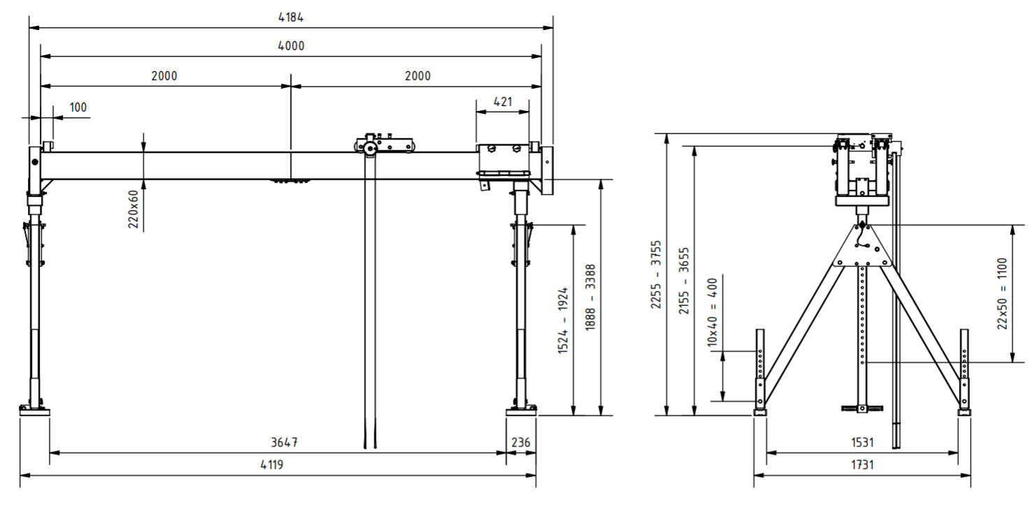 Bockkran 1000 kg i aluminium - 2