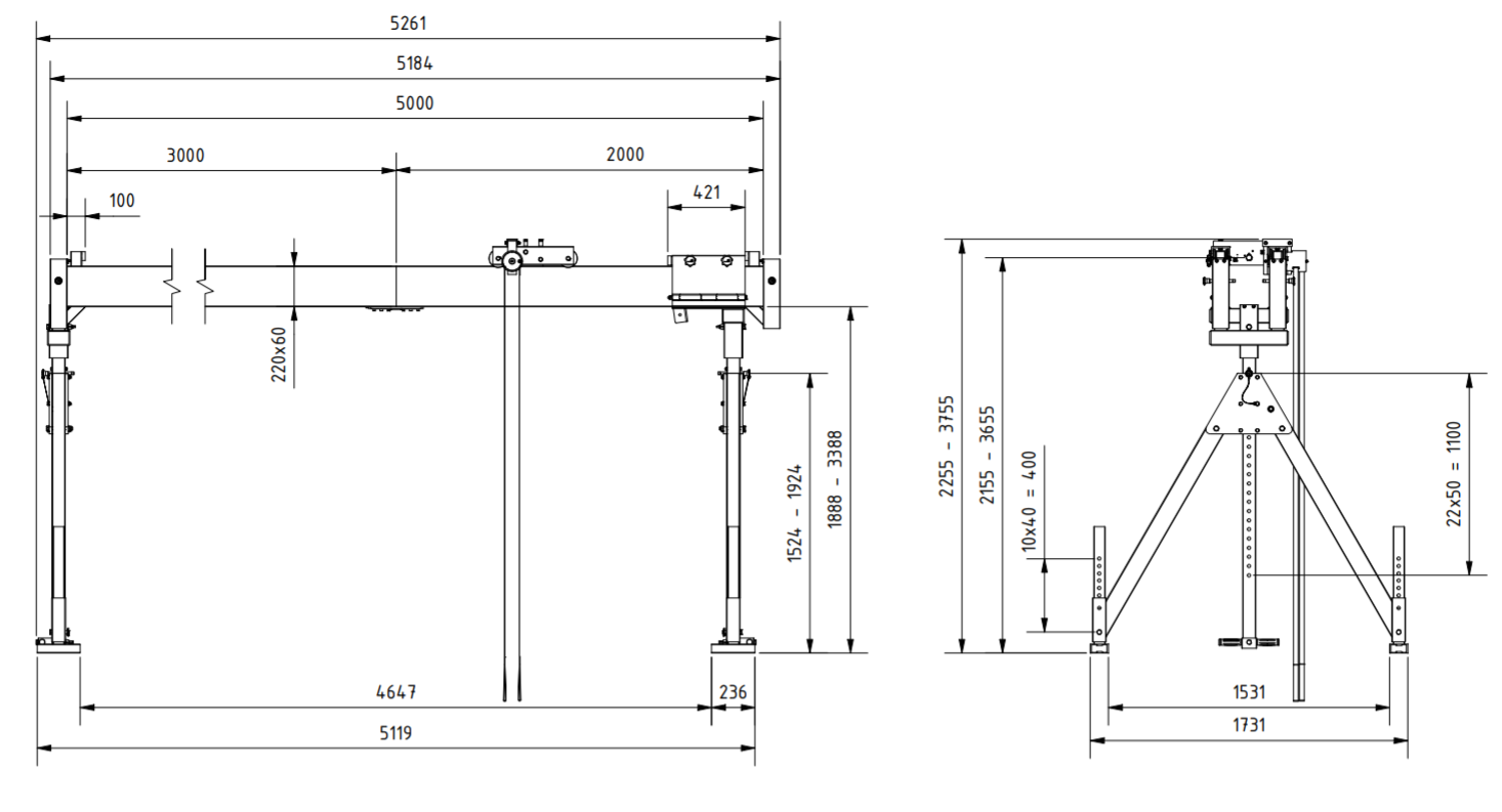 Bockkran 1000 kg i aluminium - 2