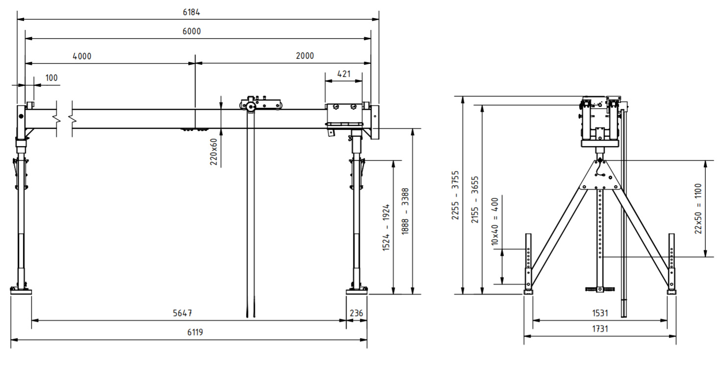 Bockkran 1000 kg i aluminium - 2