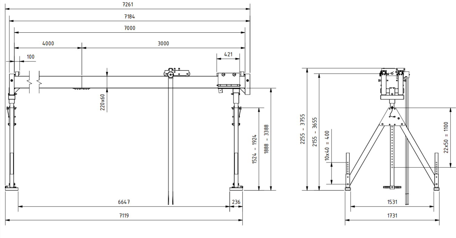 Bockkran 1000 kg i aluminium - 2