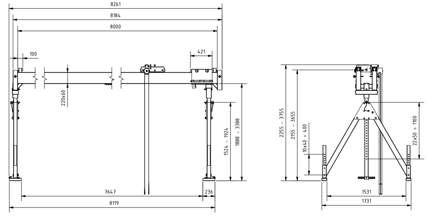 Bockkran 1000 kg i aluminium - 2