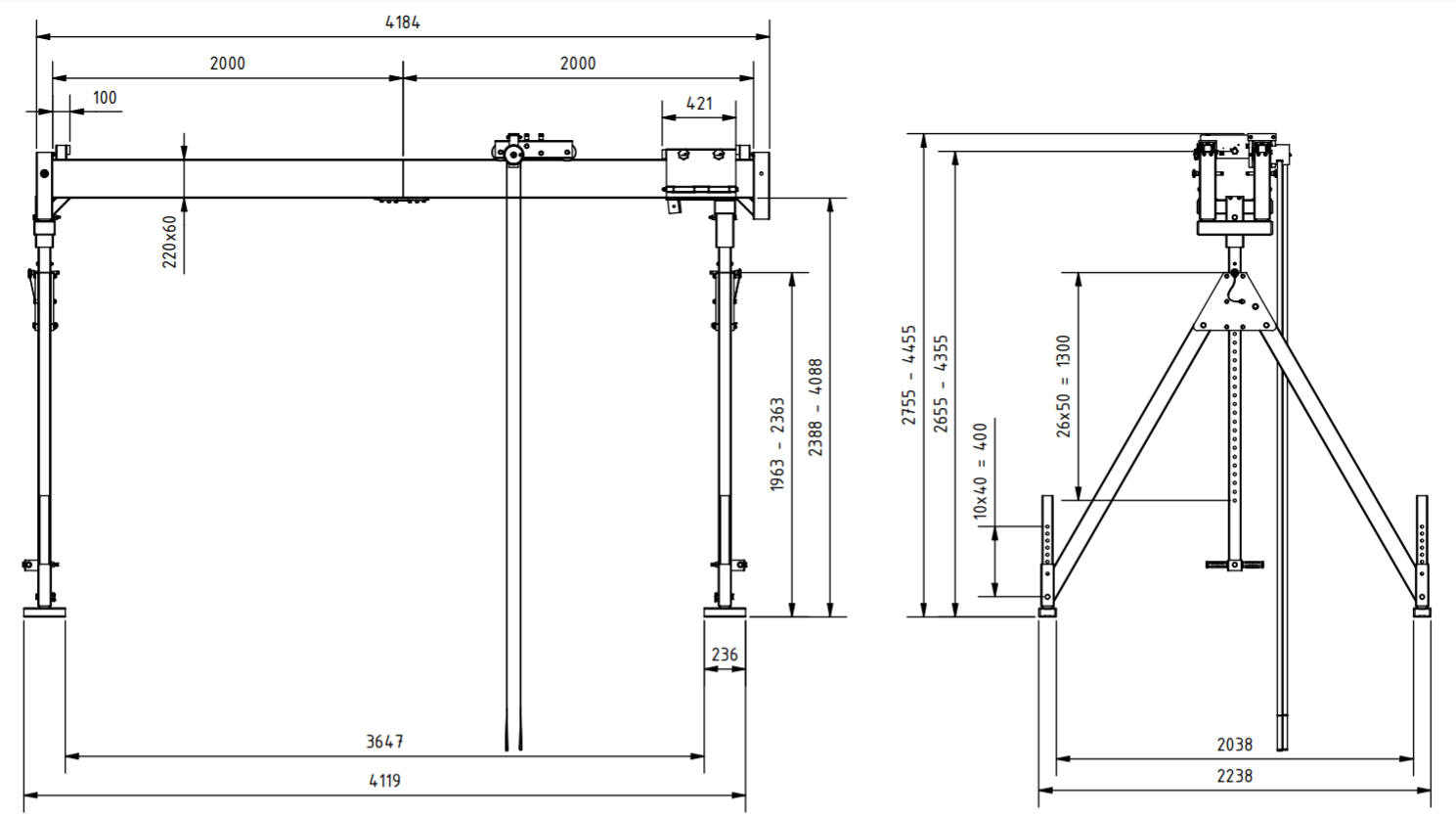 Bockkran 1000 kg i aluminium - 2