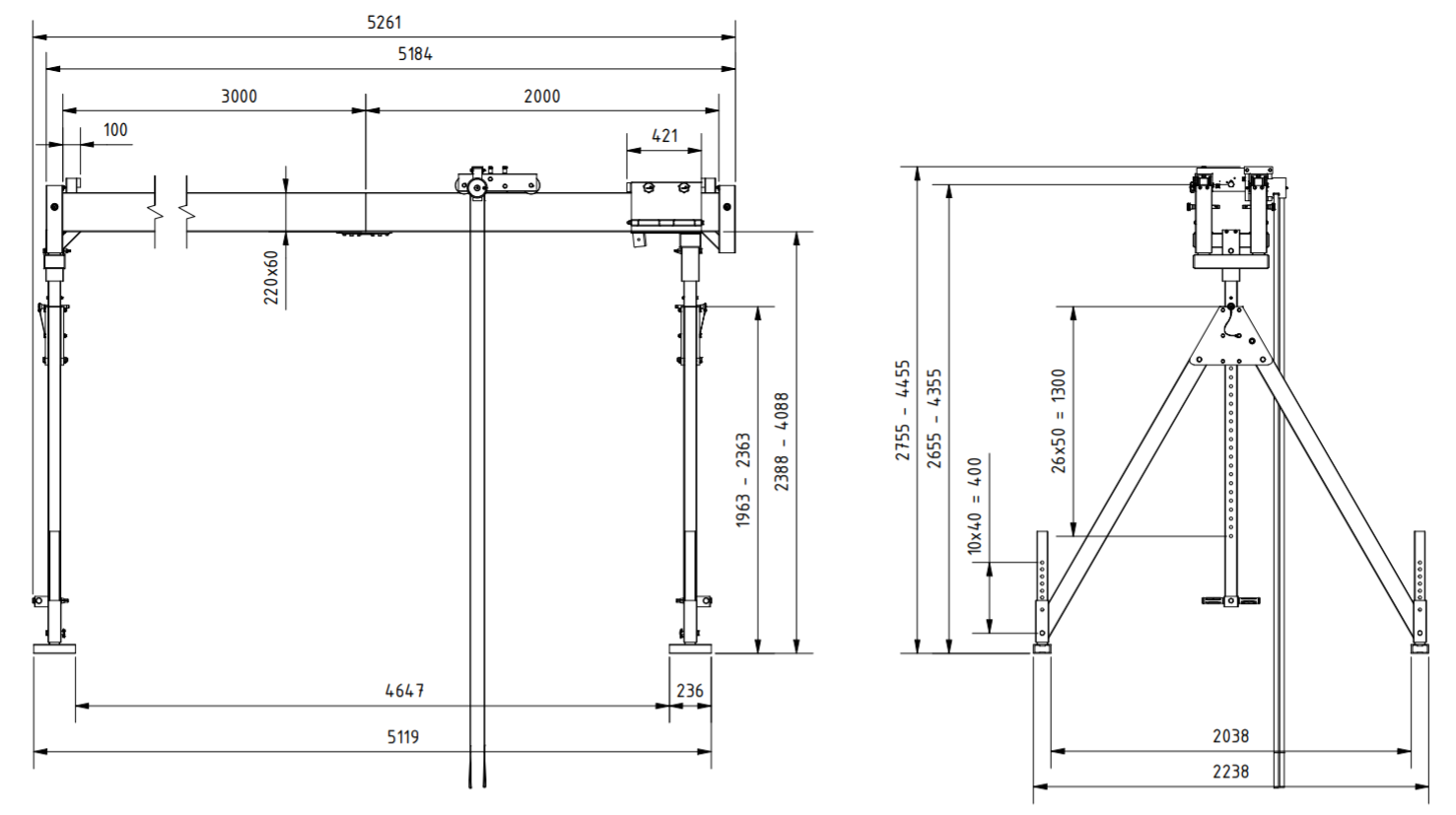 Bockkran 1000 kg i aluminium - 2