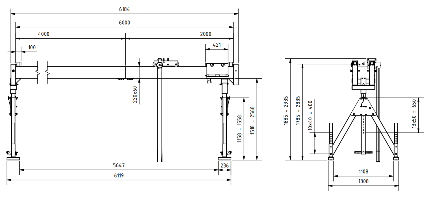 Bockkran 1500 kg i aluminium - 2