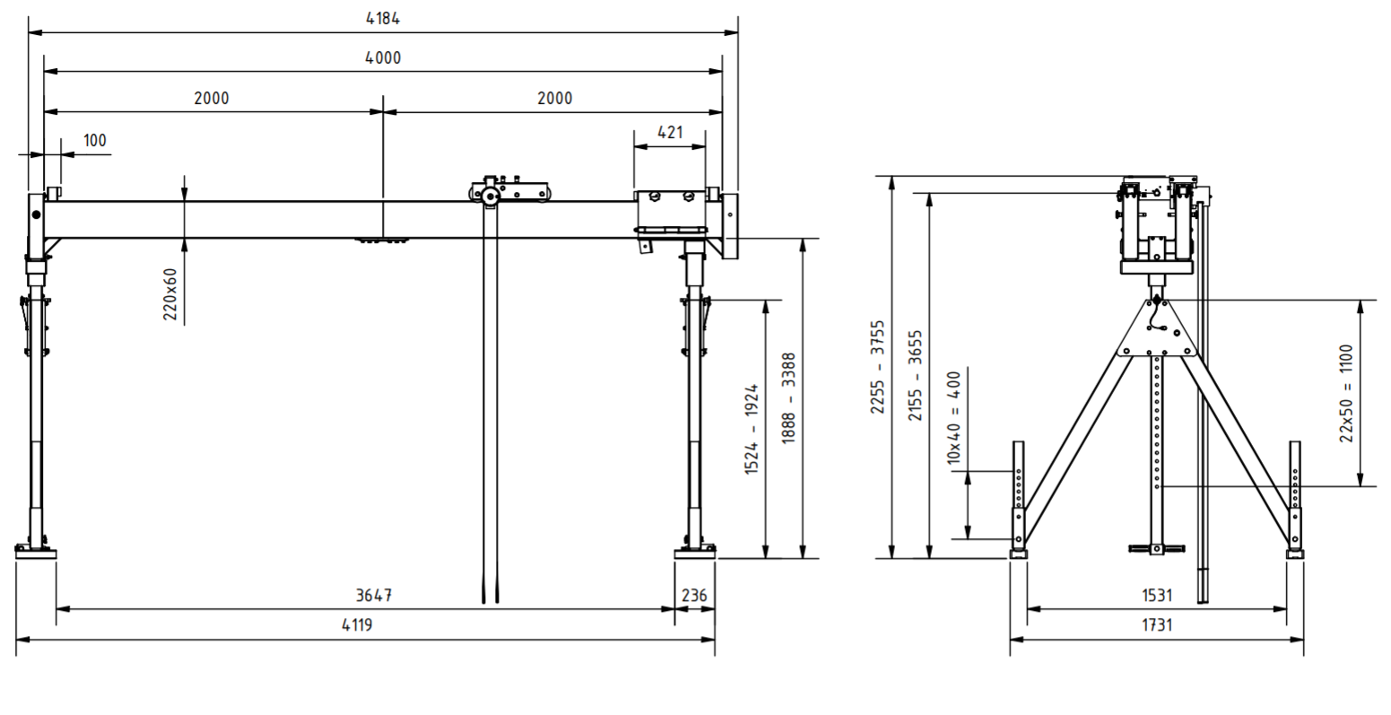 Bockkran 1500 kg i aluminium - 2