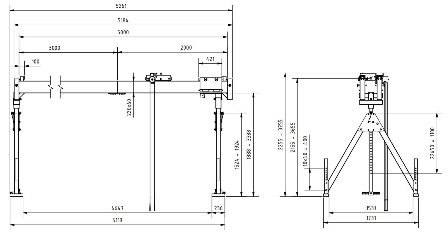 Bockkran 1500 kg i aluminium - 2
