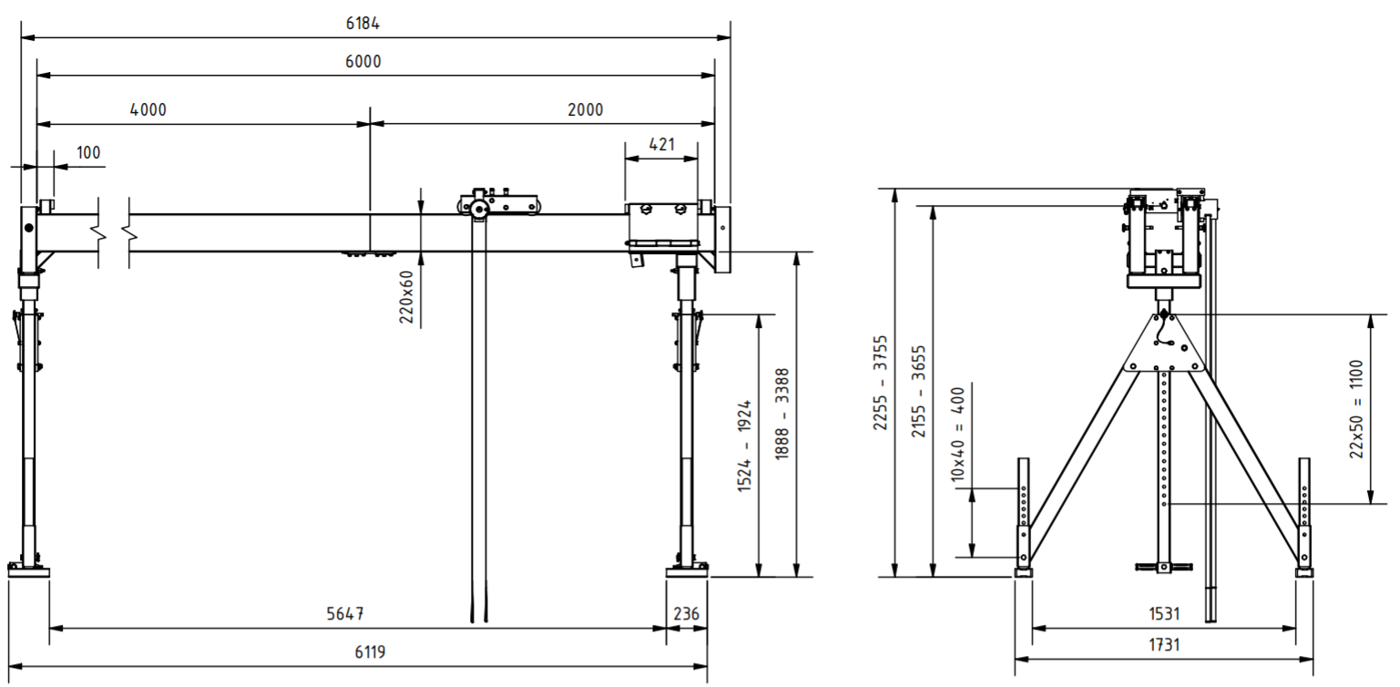 Bockkran 1500 kg i aluminium - 2