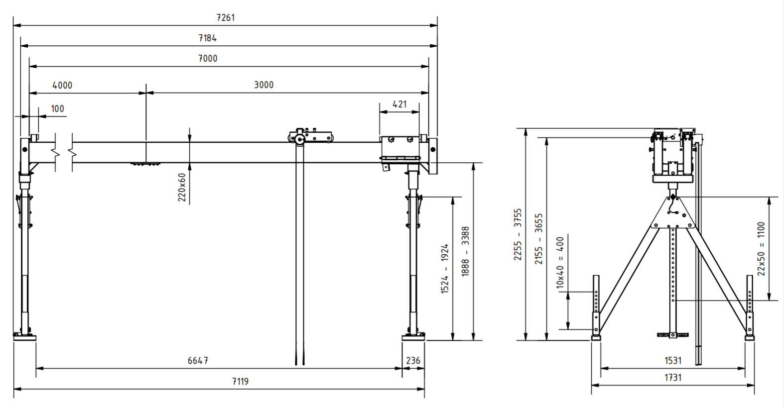 Bockkran 1500 kg i aluminium - 2
