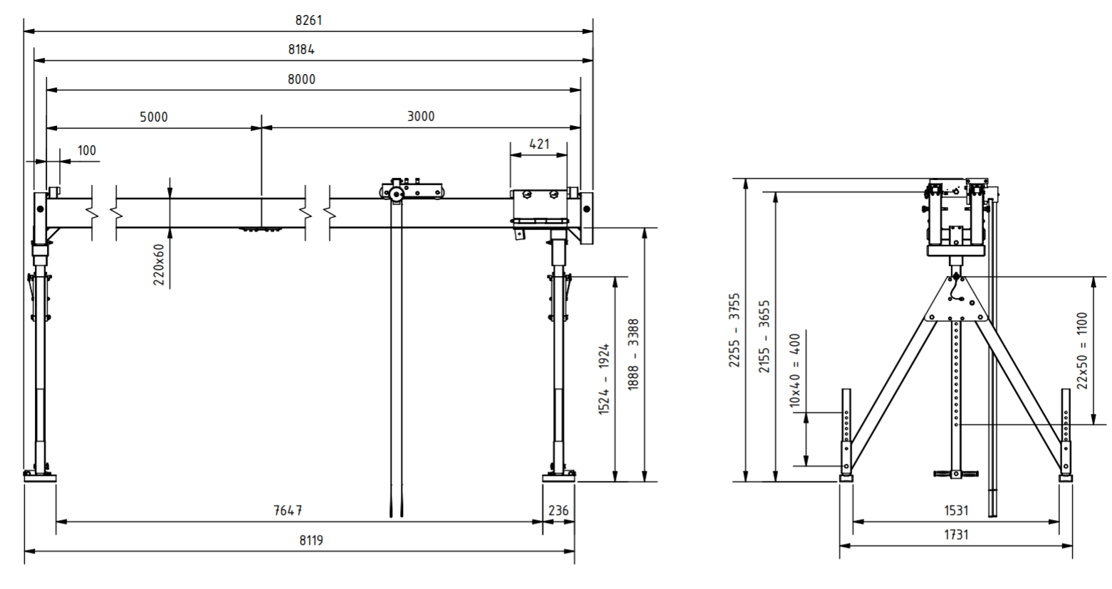 Bockkran 1500 kg i aluminium - 2