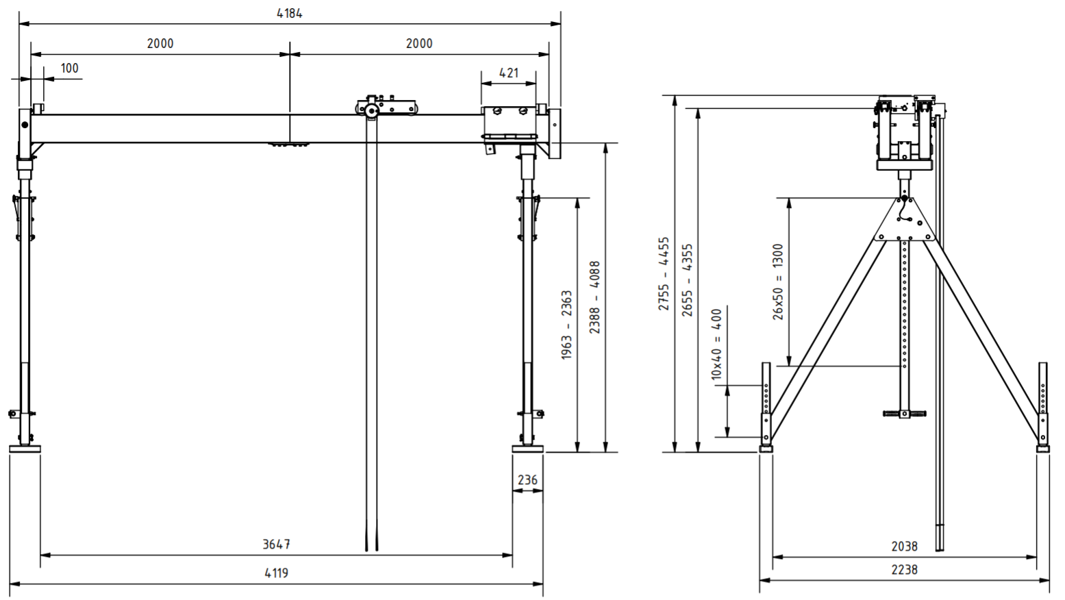 Bockkran 1500 kg i aluminium - 2
