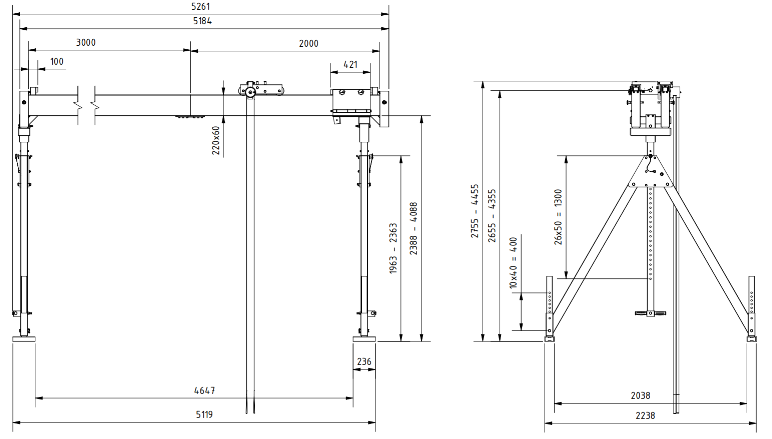 Bockkran 1500 kg i aluminium - 2