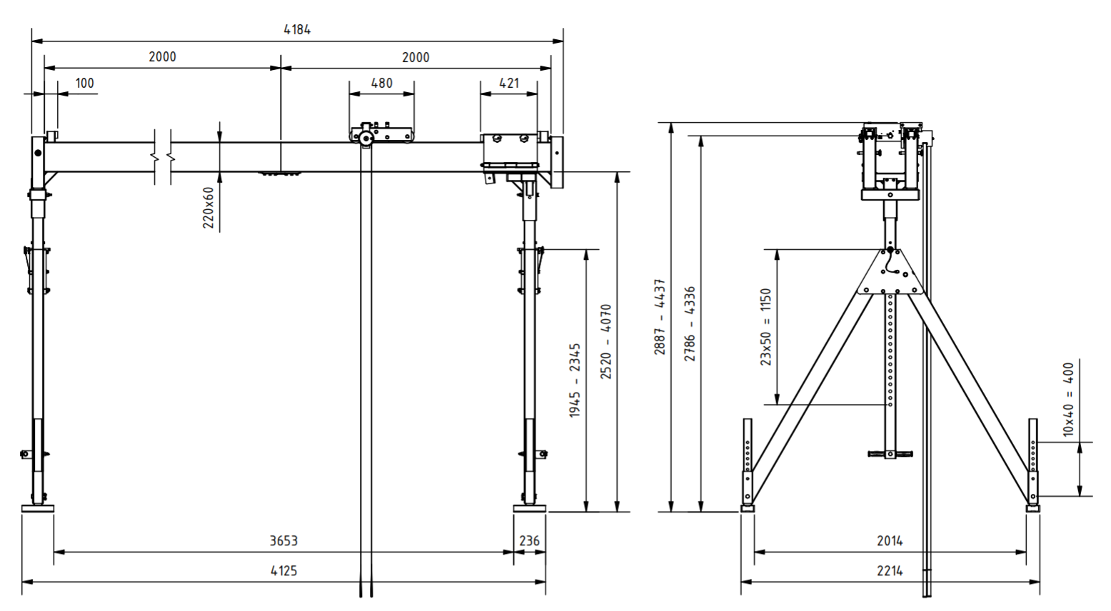 Bockkran 2000 kg i aluminium - 2