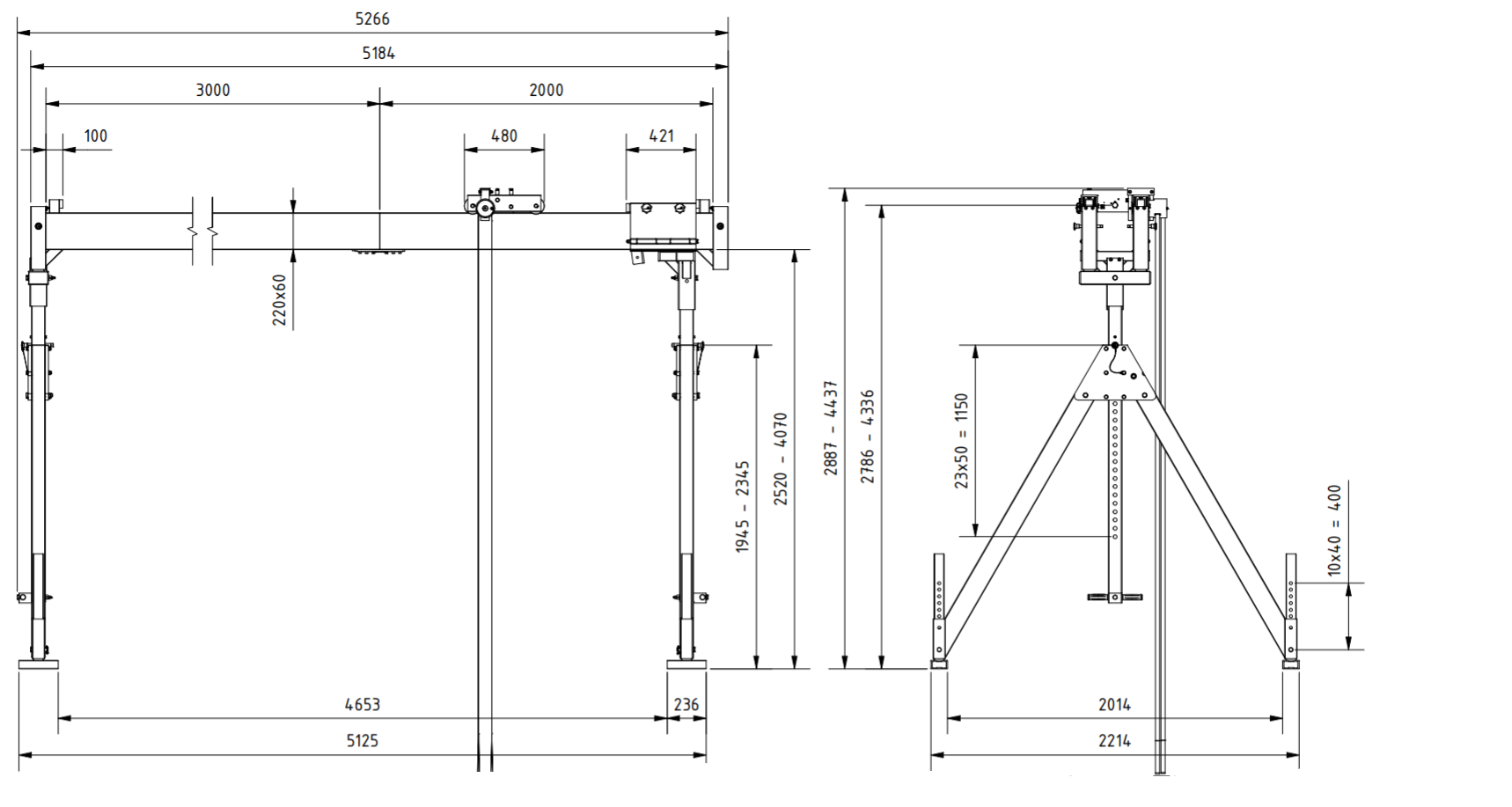 Bockkran 2000 kg i aluminium - 2