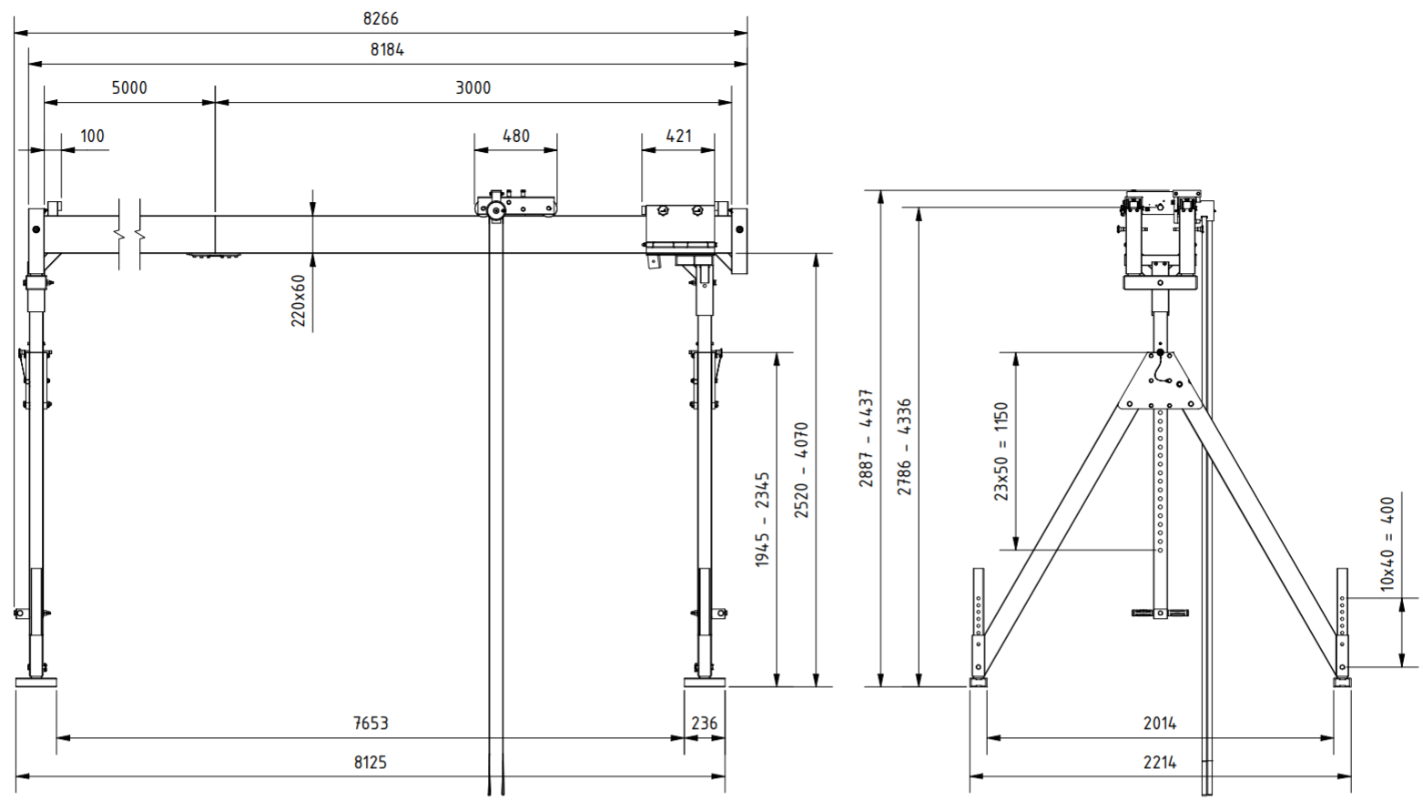 Bockkran 2000 kg i aluminium - 2
