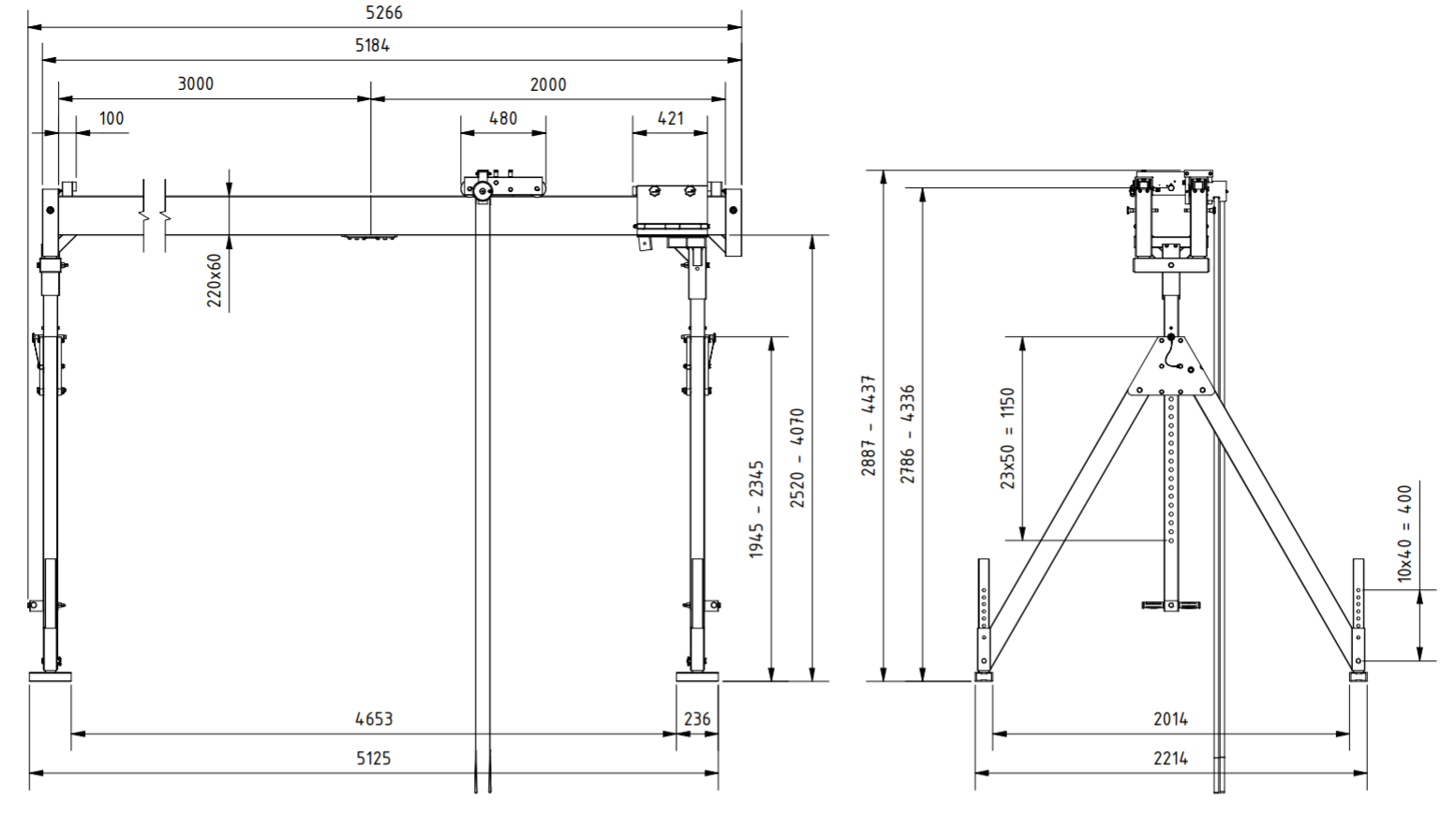 Bockkran 3000 kg i aluminium - 2
