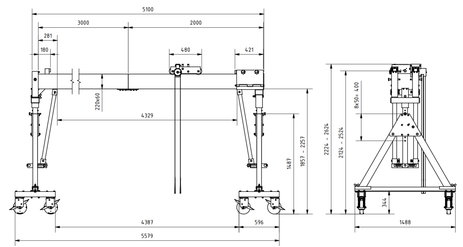 Bockkran 1000 kg Flyttbar i aluminium - 2