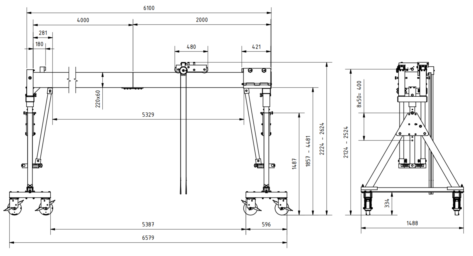 Bockkran 1000 kg Flyttbar i aluminium - 2