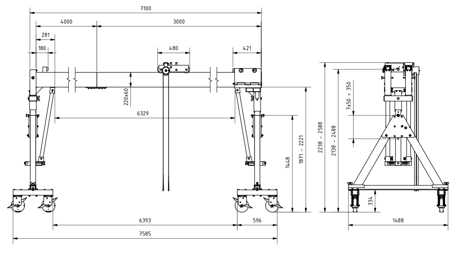 Bockkran 1000 kg Flyttbar i aluminium - 2