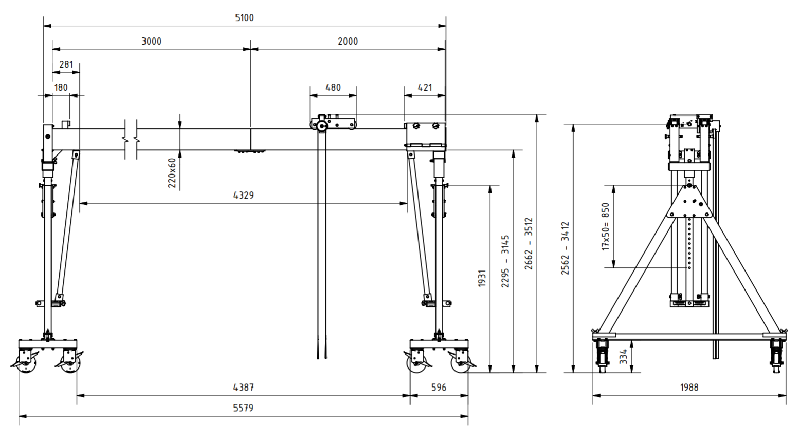 Bockkran 1000 kg Flyttbar i aluminium - 2