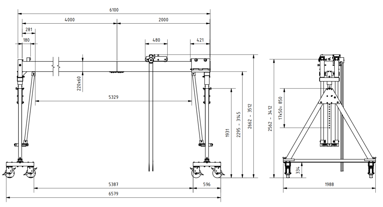 Bockkran 1000 kg Flyttbar i aluminium - 2