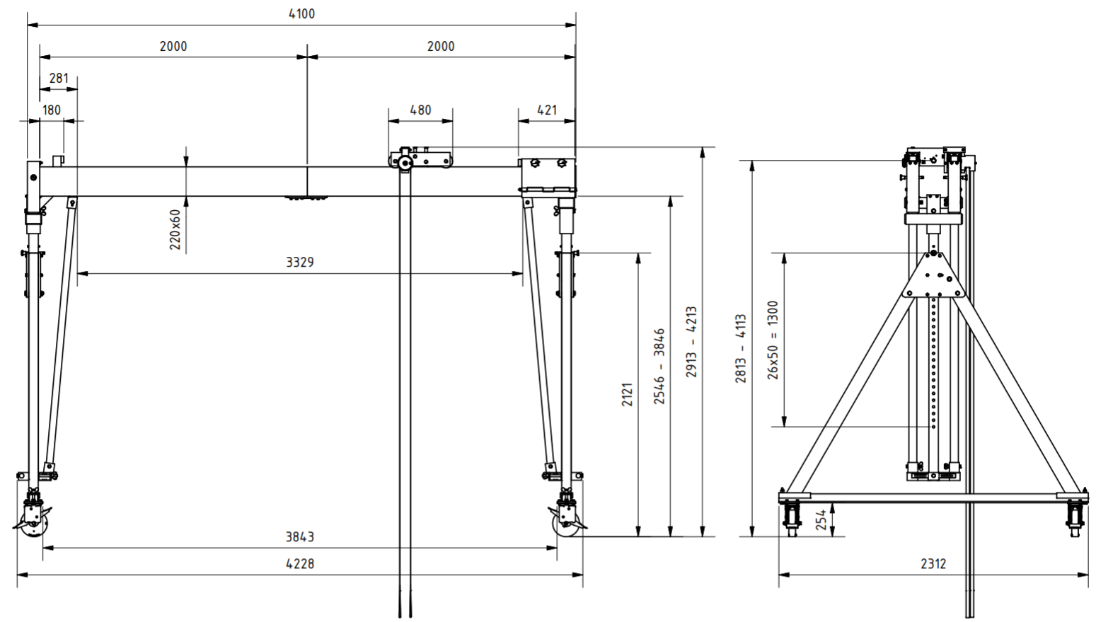 Bockkran 1000 kg Flyttbar i aluminium - 2
