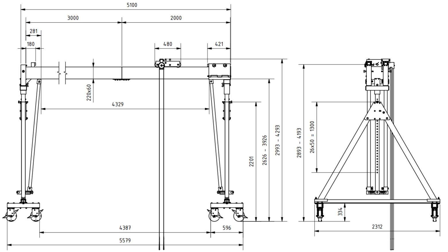 Bockkran 1000 kg Flyttbar i aluminium - 2