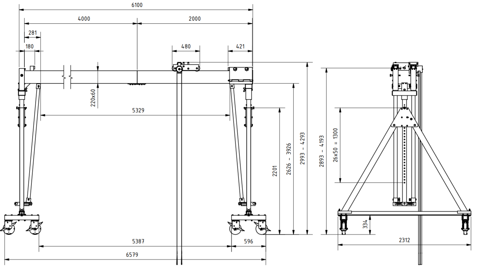 Bockkran 1000 kg Flyttbar i aluminium - 2