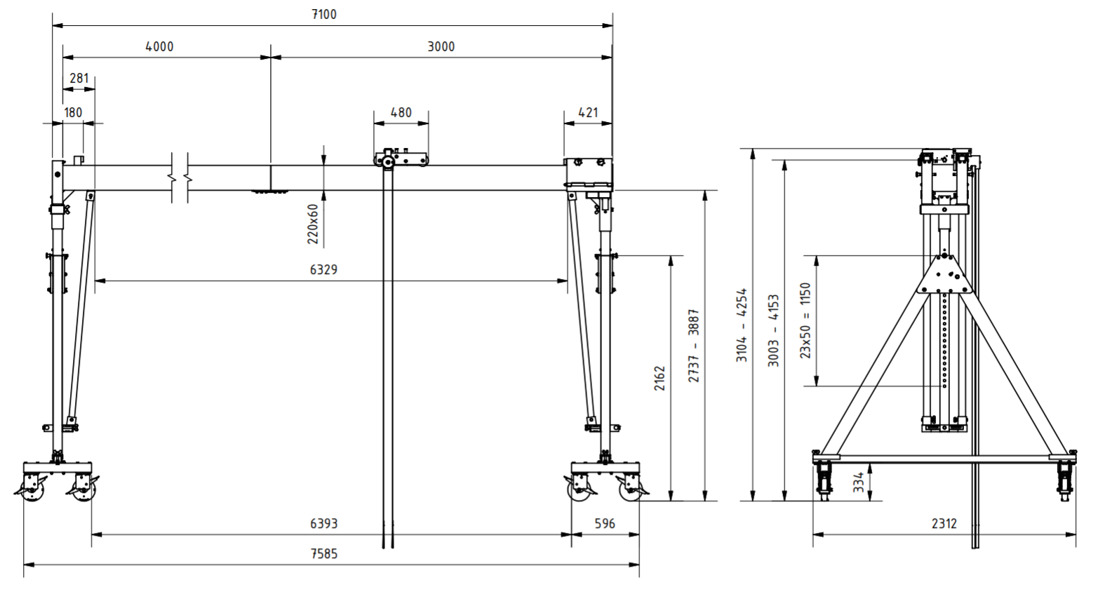 Bockkran 1000 kg Flyttbar i aluminium - 2