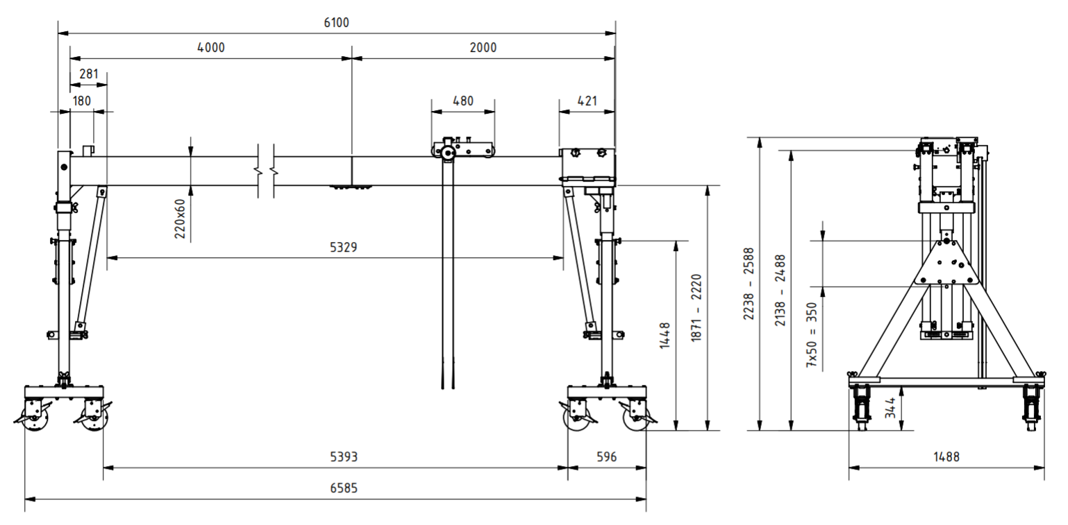 Bockkran 1500 kg Flyttbar i aluminium - 2