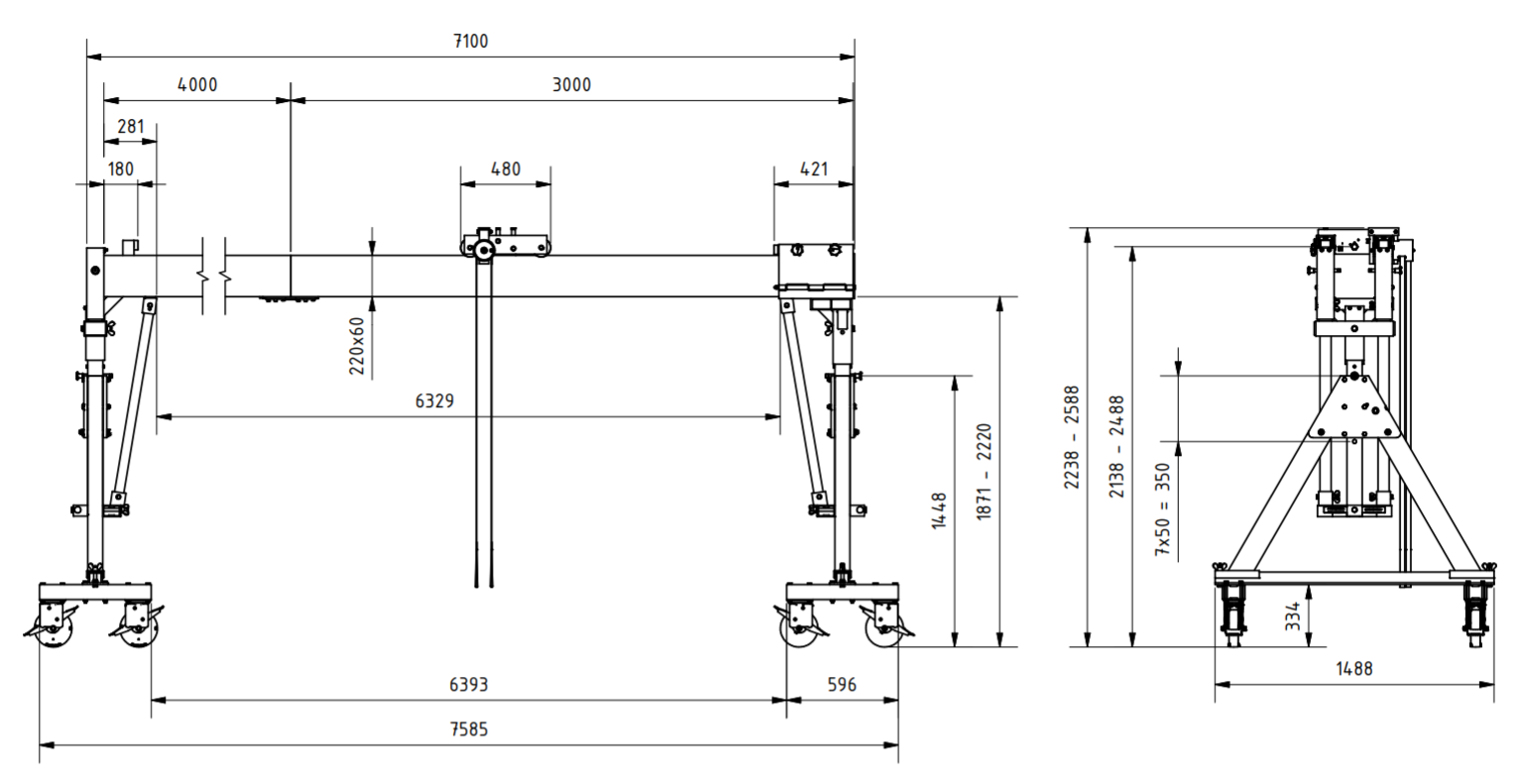 Bockkran 1500 kg Flyttbar i aluminium - 2