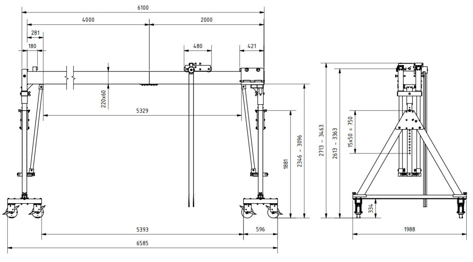 Bockkran 1500 kg Flyttbar i aluminium - 2