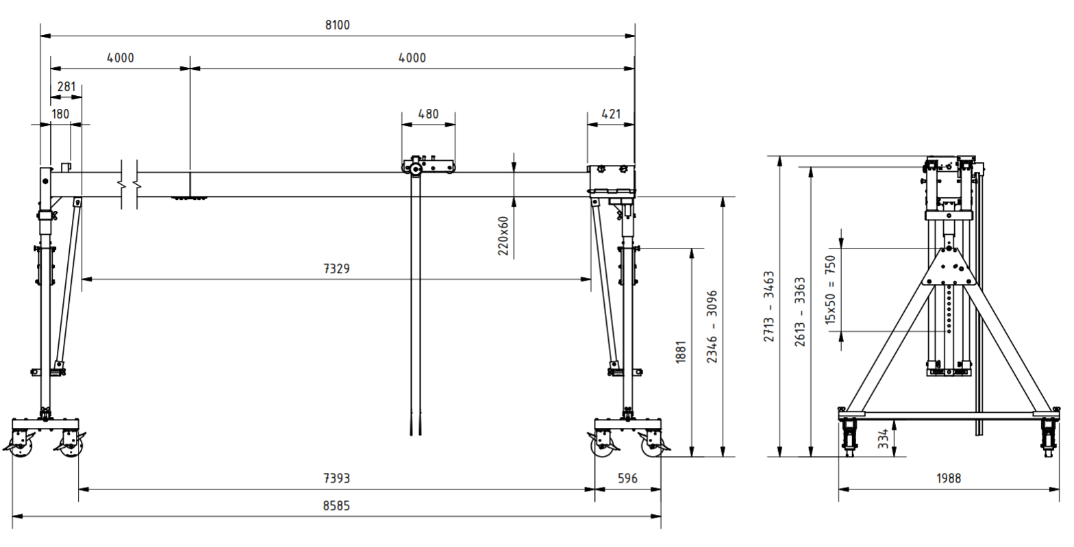 Bockkran 1500 kg Flyttbar i aluminium - 2