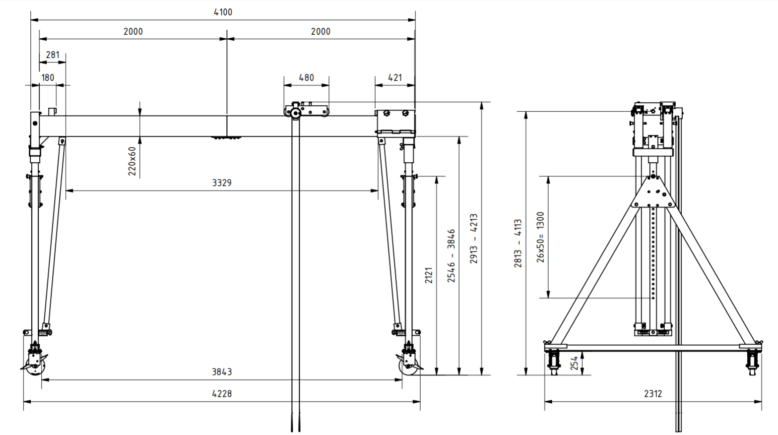Bockkran 1500 kg Flyttbar i aluminium - 2