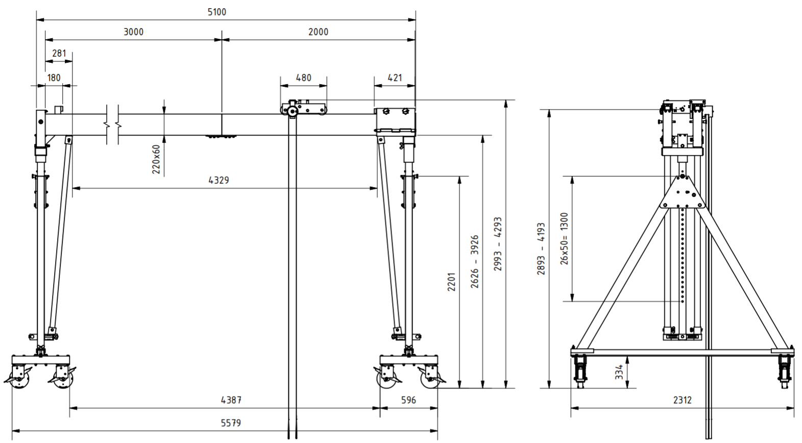 Bockkran 1500 kg Flyttbar i aluminium - 2